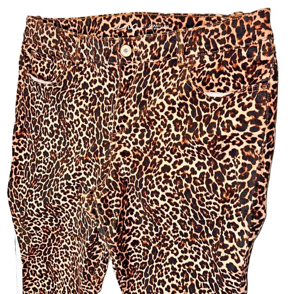 INC Skinny Jeans Womens 16 Cheetah Print Stretch 5-Pocket Denim Copper Button - Picture 10 of 16